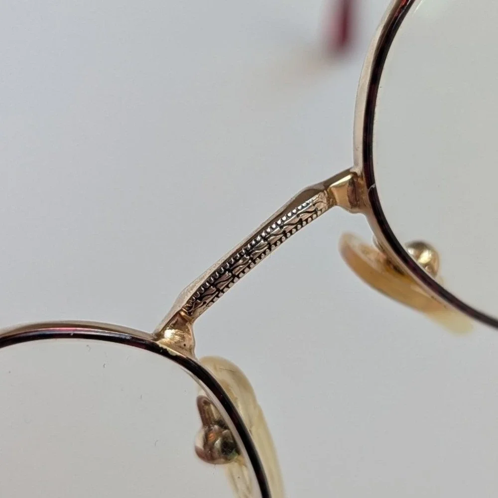 Liberty Gold Tone Frames Round Red Shiny‎ Filigree Glasses WY-15 FRAMES ONLY